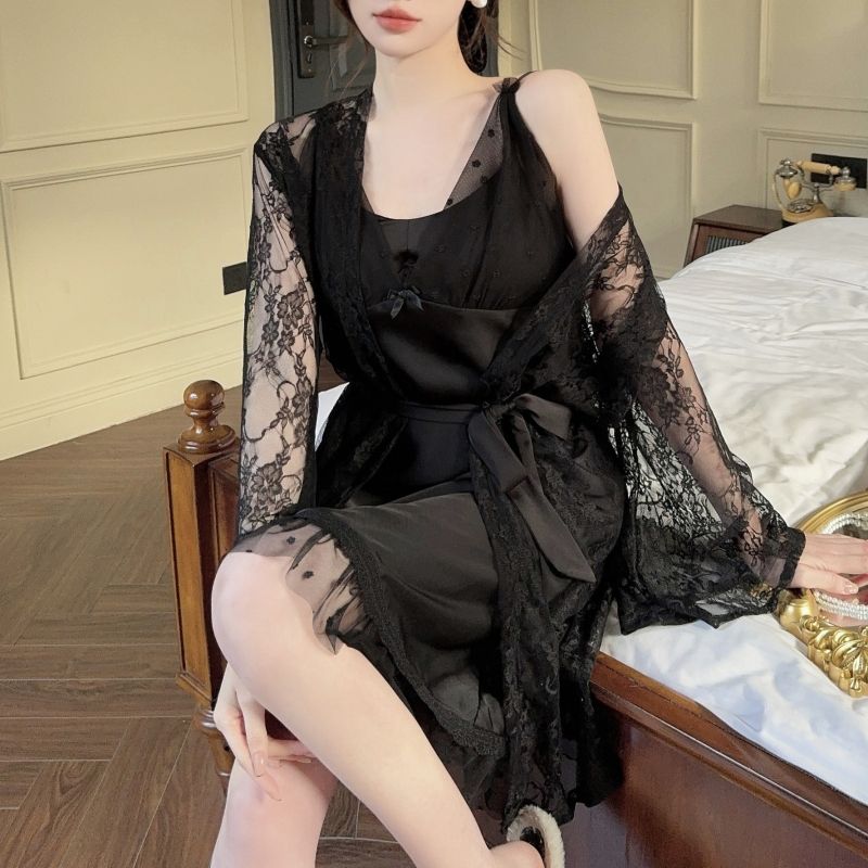 2025 Summer 2PCS Sexy Lace Lin - Robe Silk Women ulasan dan harga