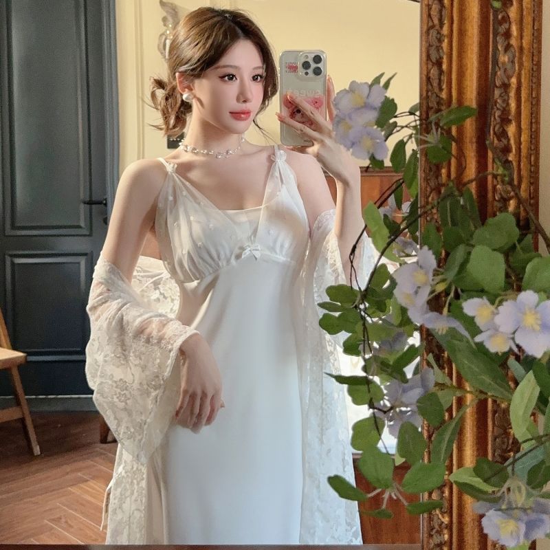2025 Summer 2PCS Sexy Lace Lin - Robe Silk Women ulasan dan harga