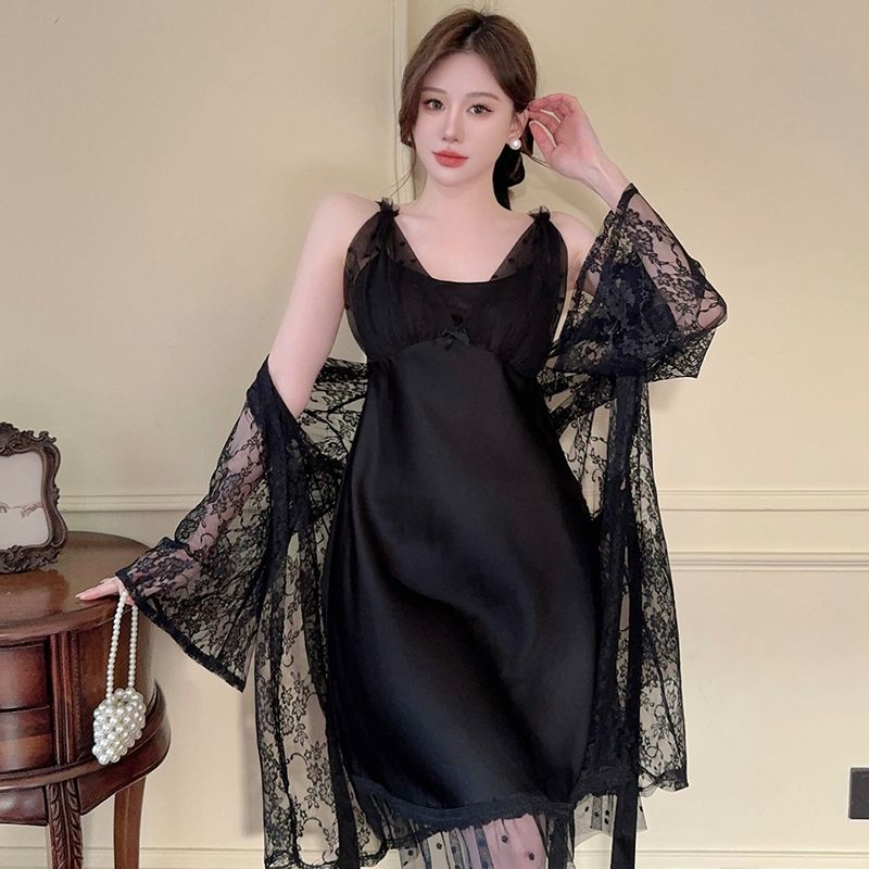 2025 Summer 2PCS Sexy Lace Lin - Robe Silk Women ulasan dan harga